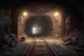 Underground mining tunnel with rails-topaz Royalty Free Stock Photo