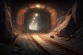 Underground mining tunnel with rails, Generative AI Royalty Free Stock Photo