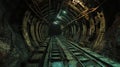 Underground mining tunnel with support beams and track system Royalty Free Stock Photo