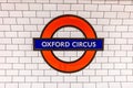 Underground Oxford Circus tube station sign in London. Royalty Free Stock Photo