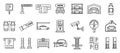 Underground parking garage icons set, outline style