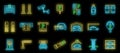 Underground parking garage icons set vector neon