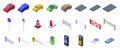 Underground parking lot icons set isometric vector. Urban garage