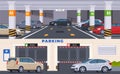 Underground parking for parking vehicles in the city. Compact car parking in supermarkets, high-rise buildings. Vector
