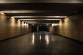 Underground passage illuminated by night light lamps