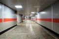 Underground passage with lights on without people at night Royalty Free Stock Photo