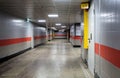 Underground passage with lights on without people at night Royalty Free Stock Photo