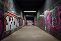 Underground pedestrian crossing painted with modern graffiti