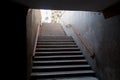 Underground pedestrian crossing. View from stairs exiting from a tunnel. Way out Royalty Free Stock Photo