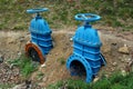 Underground pipeline with valves and flanges Royalty Free Stock Photo