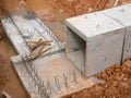 Underground precast concrete box culvert drain under construction at the construction site. Royalty Free Stock Photo