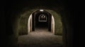 Underground protective structures in the form of military bomb shelter tunnels. Catacombs in the fortress. Fortification