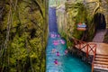 Underground river at XCaret park on the Mayan Riviera in Mexico Royalty Free Stock Photo