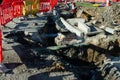 Underground services exposed during roadworks and construction of the new pedestrian footpath and road crossing,