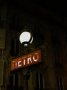 Underground Sign in Paris Europe by Night