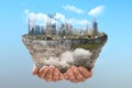 Underground soil layer of cross-section earth with cityscapes on the top