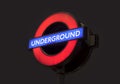 Underground subway sign near Big Ben, Westminster station in London city, United Kingdom. Royalty Free Stock Photo