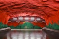 Underground subway station, Stockholm, red graffiti art