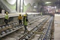 Underground subway tunnel workers