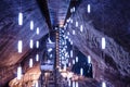 Underground theme park in big salt mine Salina Turda, Turda in Romania with low lights Royalty Free Stock Photo