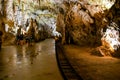 Underground tourist train in Postojna cave, Slovenia. It is the second-longest cave system in the country.