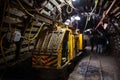 Underground train in black coal mine tunnel Royalty Free Stock Photo