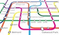 Underground, train railway and map diagram of metro for navigation, travel or transport with infrastructure. Chart