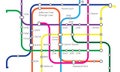 Underground, train railway and map for transport, navigation and travel with infrastructure in metro. City chart, subway