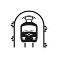 Metro vector icon. Subway Underground train vector. Train in subway tunnel logo. Train. Black vector train icon. Public