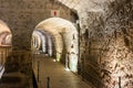 Underground tunnel built by the Knights Templar, passing under the fortress in the old city of Acre in Israel
