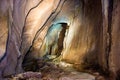 Underground tunnel inside dark natural cave