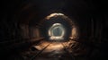 Underground tunnel with light at the end of the tunnel. 3d rendering Royalty Free Stock Photo