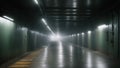 Underground tunnel with volumetric lights, highly detailed and realistic concept design illustration