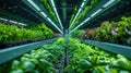 Underground Urban Farm, showcasing hydroponic systems in a symphony of green and LED lights