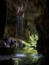 Waitomo Cave Underground Waterfall Scene in New Zealand Royalty Free Stock Photo