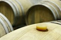 Underground wine cellar with rows of wooden barrels 5 Royalty Free Stock Photo