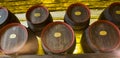 Underground wine wooden barrels