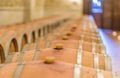 Underground with wooden wine barrels