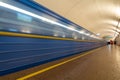 Underground & x28;subway& x29; metro train arriving at a station. Motion b Royalty Free Stock Photo