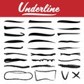 Underline Stroke Set Vector. Hand Drawn Marker Line. Pen Brush. Sketch Design. Graphic Doodle. Handwtitten Mark. Vintage