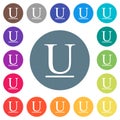 Underlined font type flat white icons on round color backgrounds
