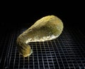 Underlit yellow squash on a metal shelf