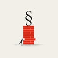 Undermine rule of law vector concept. Man pushing building block out of the wall. Minimal illustration.