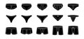 Underpants set. Female and male underpants. Personal underclothing apparel. Classic boxers, trunks, bikini, strings