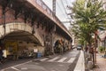 Underpass brick arches wall under the railway line of the Yurakucho Station.