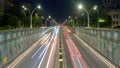 Underpass car traffic at night, with cars driving through an inner city tunnel called Pasajul Unirii, a landmark in Bucharest Royalty Free Stock Photo