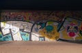 an underpass has a lot of graffiti on it's sides