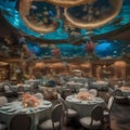 An undersea banquet hall filled with aquatic-themed dishes, mermaid waitstaff, and coral centerpieces2 Royalty Free Stock Photo