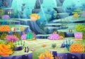 Undersea marine life with sea animals, coral reef and seashell illustration