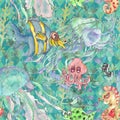 Undersea nautical watercolor print decorative sea life vintage style seamless pattern